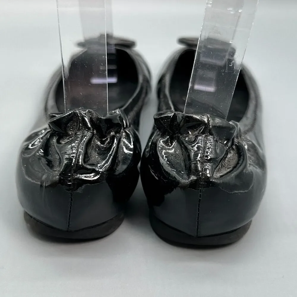 Tory Burch Reva Women's 6.5 Black Patent Leather Ballet Flats Slip-On Closed Toe